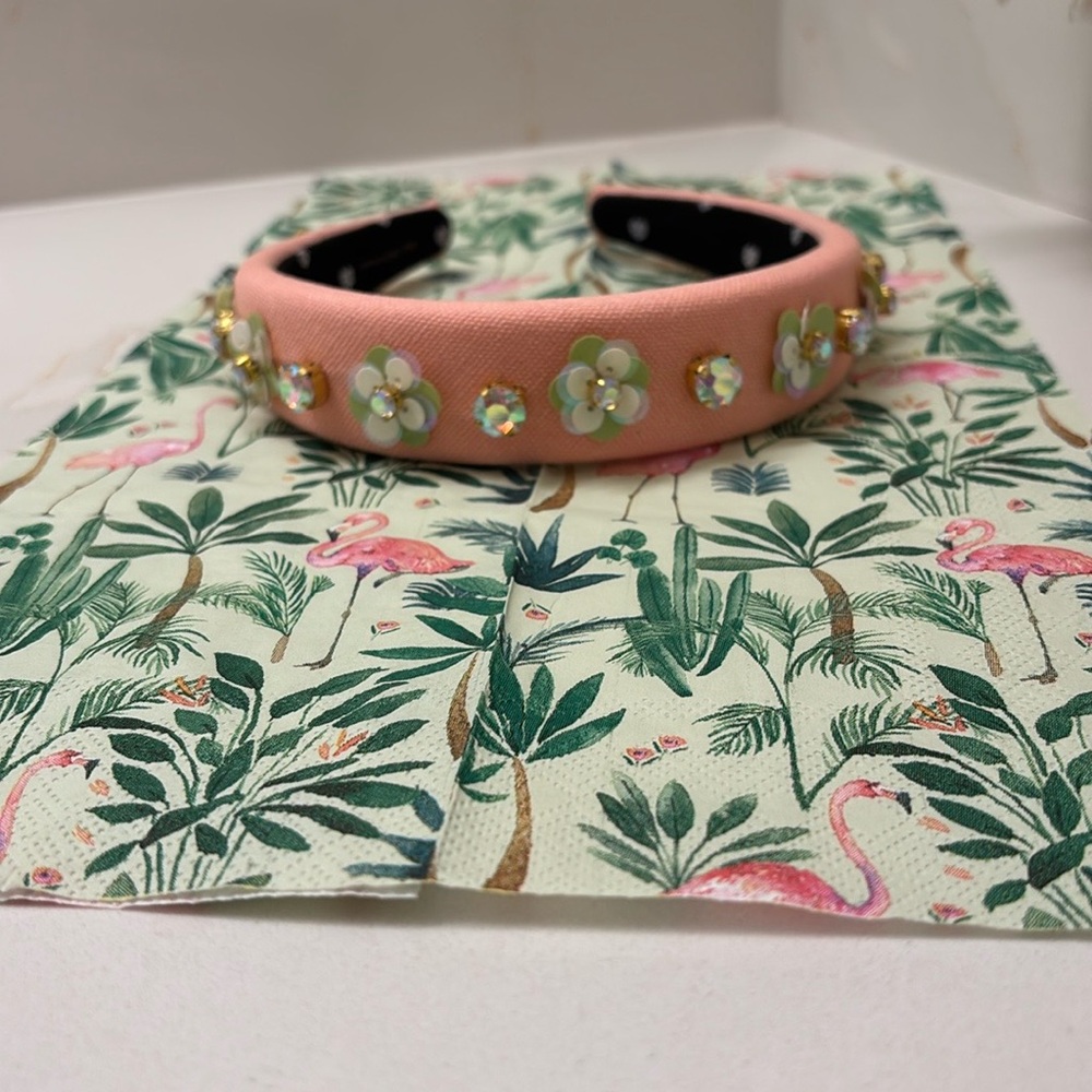 Lele Sadoughi Peach Floral Embellished Alice Headband - Picture 11 of 11